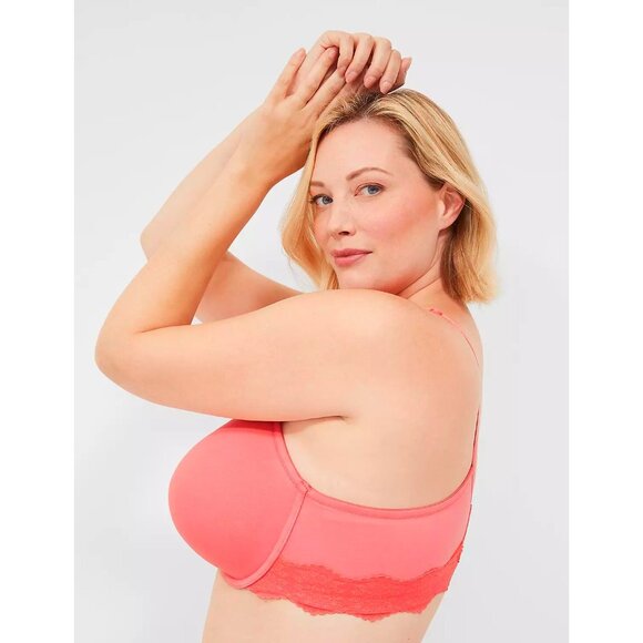 Lane Bryant Cacique Cotton Boost Plunge Bra With Eyelet Lace Trim 44C - Picture 3 of 5